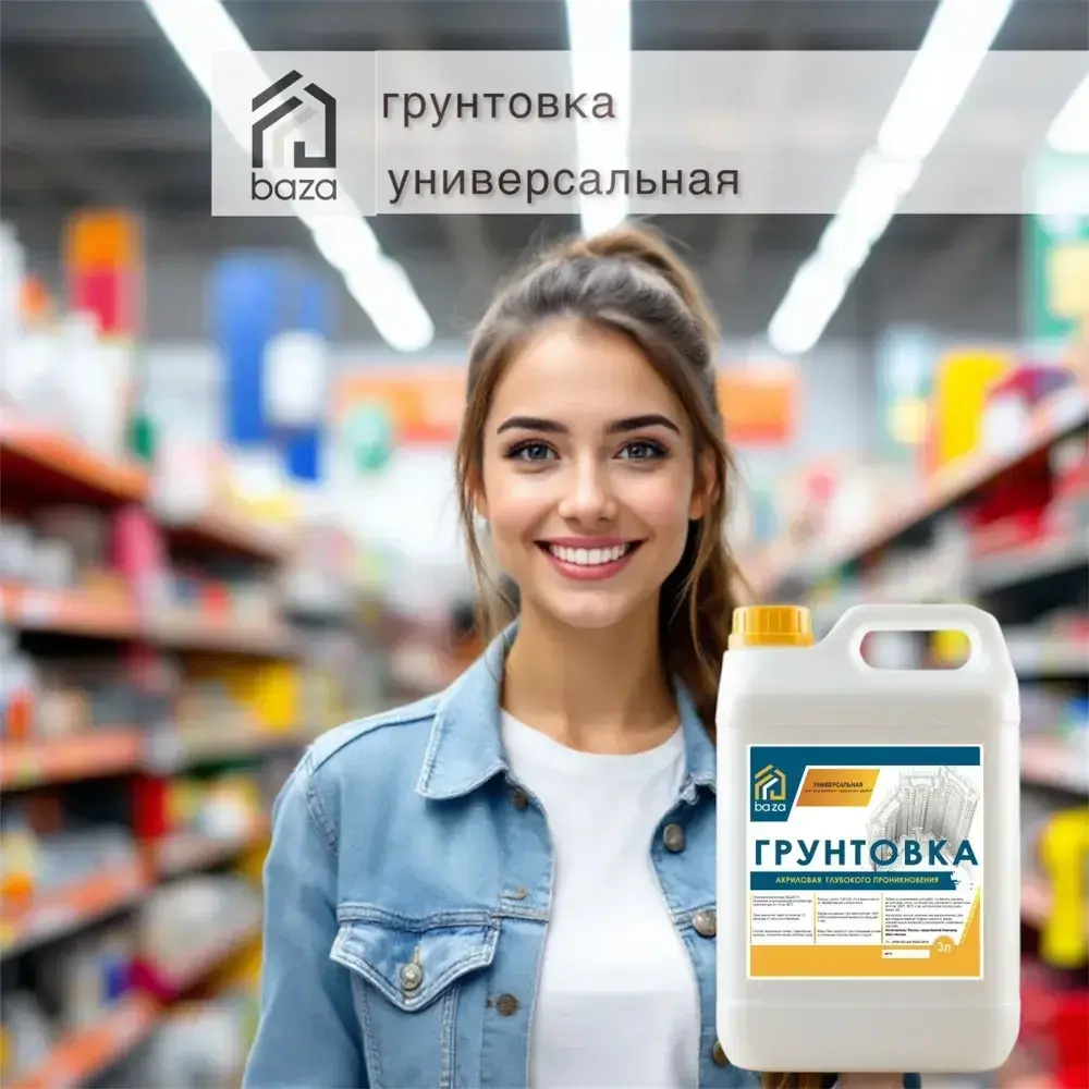 Грунтовка для стен потолков акриловая, водная, универсальная, глубокого проникновения baza 3 л противоплесневая противогрибковая для строительных работ перед поклейкой обоев покраской