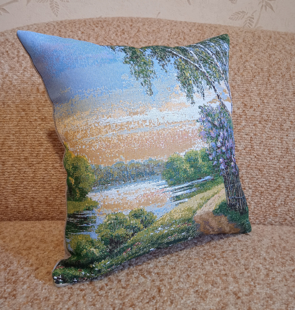 Декоративный гобеленовый чехол для интерьерной подушки Теплый вечер 38*38