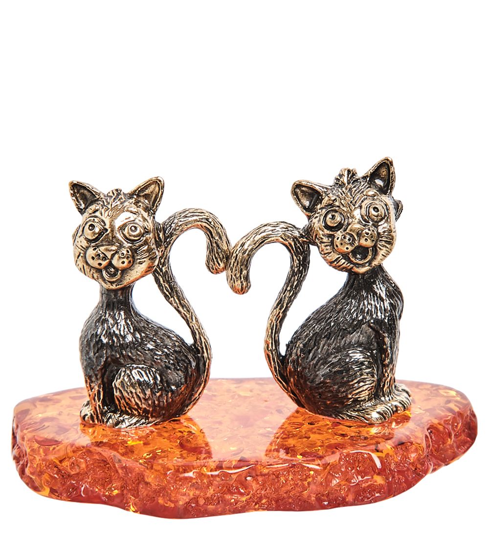 Народные промыслы AM-1975 Фигурка «Мартовские коты» (латунь, янтарь)