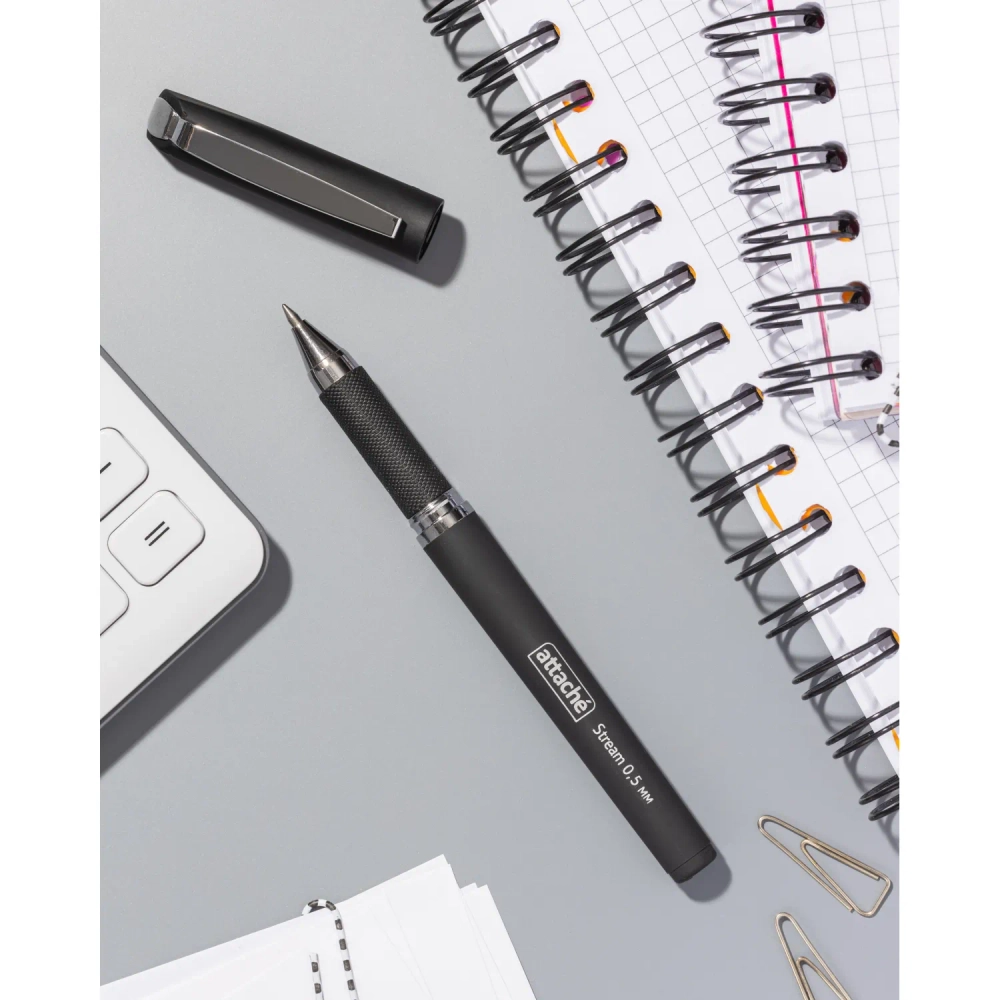 Ручка гелевая неавтоматическая Attache Stream черная корпус soft touch (толщина линии 0.5 мм)