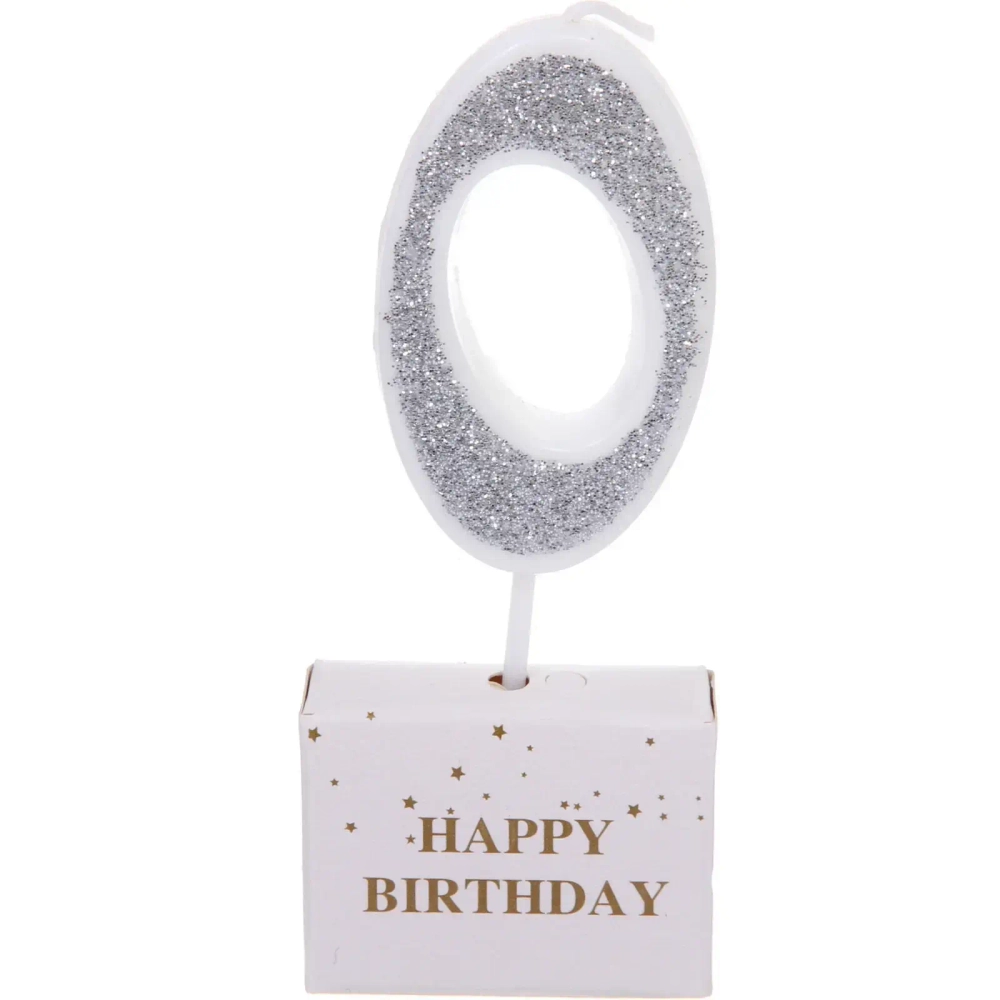 Свеча для торта Цифра Иллюзия «0» 9.5 см, серебро