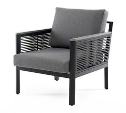 "Сан Ремо" кресло плетеное из роупа садовое, каркас алюминий темно-серый, роуп серый, ткань серая