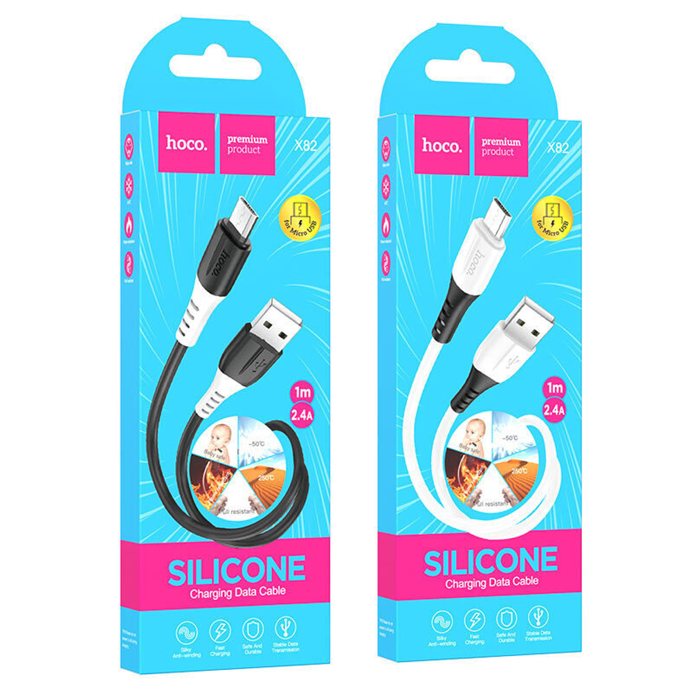 Кабель HOCO X82 USB-microUSB 2.4A 1м Silicone White