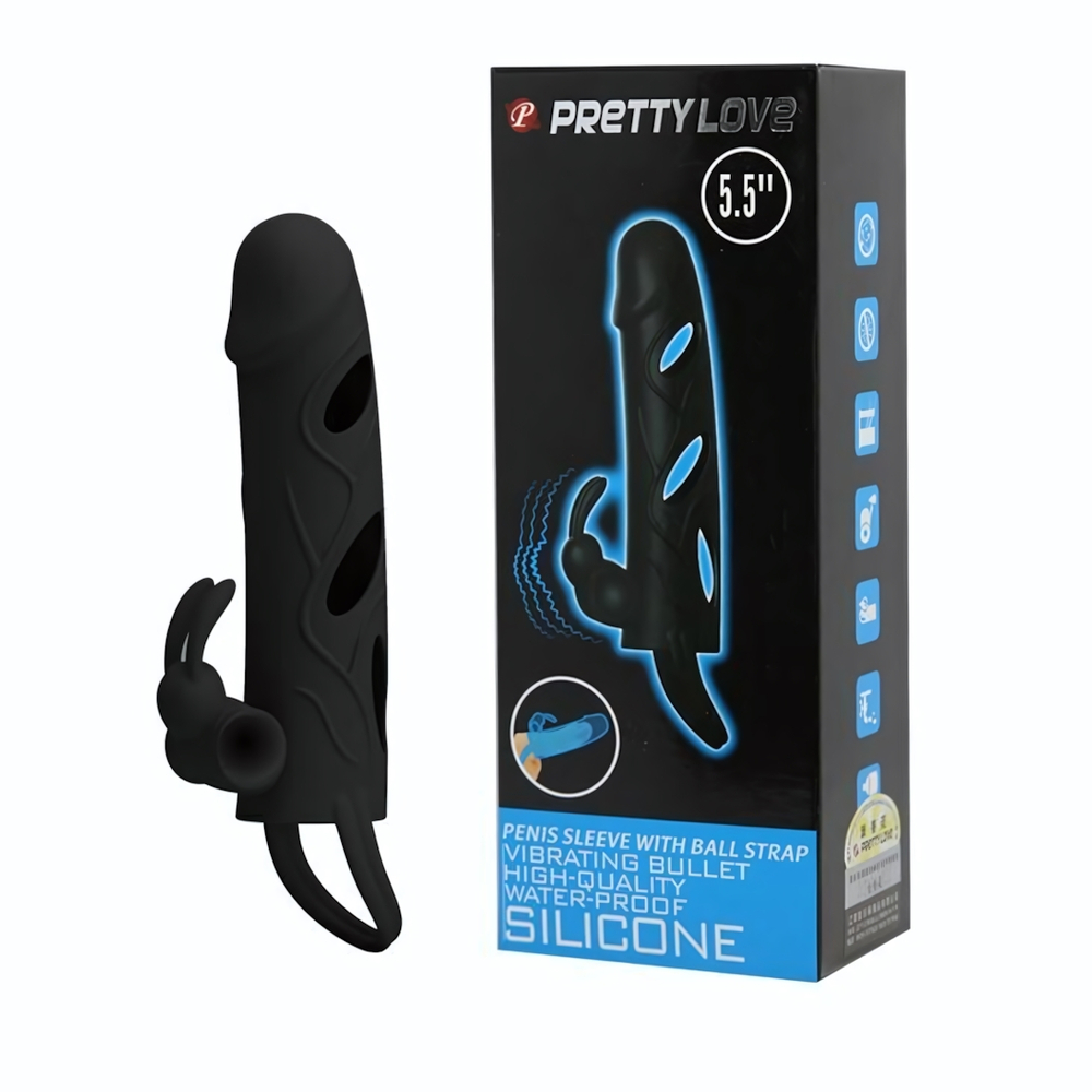 Чёрная насадка с клиторальным вибростимулятором и закрытой головкой - 14 см. (Цвет: черный)