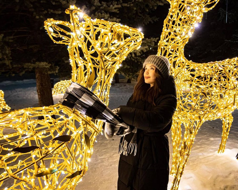 Светодиодные фигуры "Семья золотых оленей" 3 фигуры