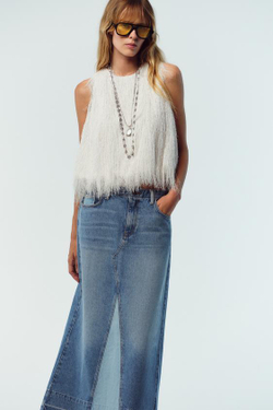 ZARA ДЖИНСОВАЯ ЮБКА-МИДИ Z1975 КОМБИНИРОВАННАЯ, ВЫЦВЕТШИЙ СИНИЙ