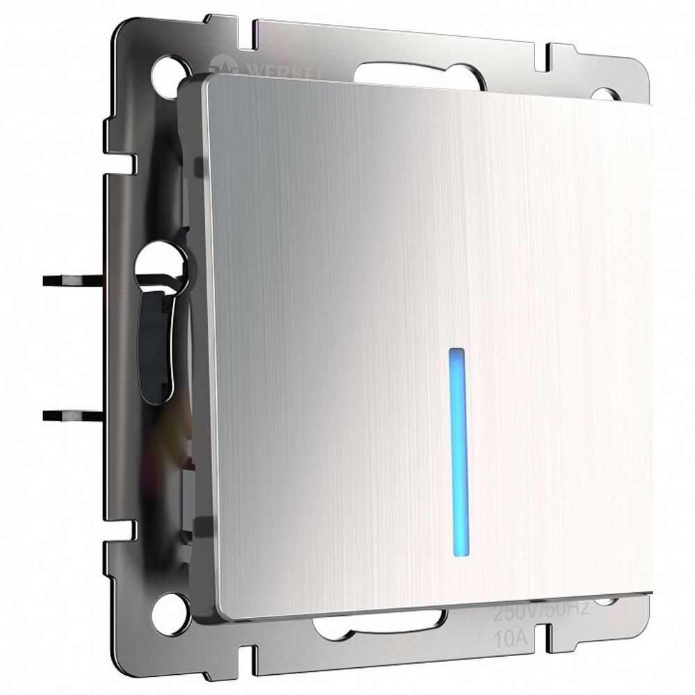 Выключатель проходной одноклавишный с подсветкой без рамки Werkel глянцевый никель W1112102