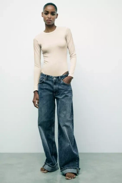 ZARA БОДИ ИЗ ХЛОПКА И МОДАЛА, ЭКРЮ