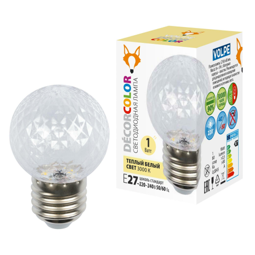 LED-D45-1W/3000K/E27/CL/С PINEAPPLE Лампа декоративная светодиодная. Форма Ананас, прозрачная. Теплый белый свет (3000K). Картон. ТМ Volpe
