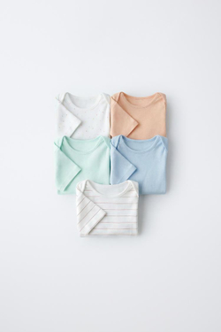 ZARA НАБОР ИЗ ПЯТИ БОДИ С КАПЛЯМИ И ПОЛОСКАМИ, РАЗНОЦВЕТНЫЙ