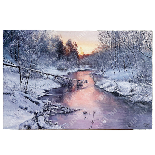 Вохмин И. Зимний вечер. Холст, масло. Россия, 2024 г.