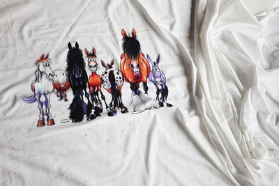 РАЗНОЦВЕТНЫЕ ЛОШАДИ - Кулирка с лайкрой, компакт пенье (ДЖ66 Маша) (к1 непрокрас, полочка задета)