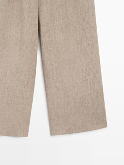 Massimo Dutti Брюки из меланжевой льняной ткани со складками, бежевый