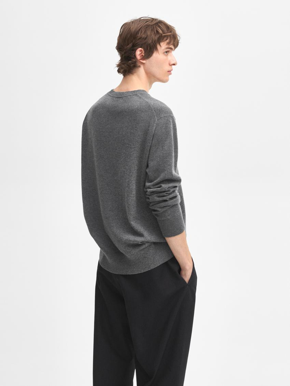 Massimo Dutti Джемпер из 100% кашемира с круглым вырезом, антрацитово-серый