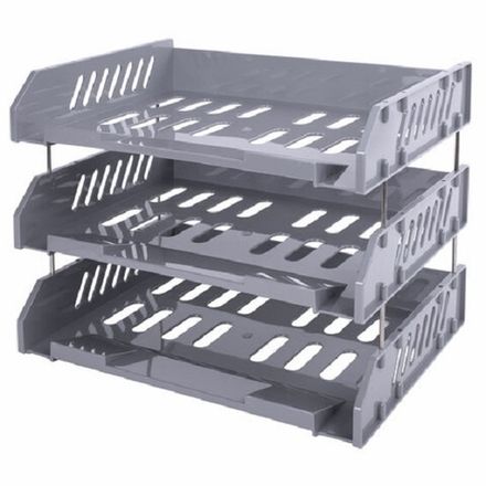 Лоток горизонтальный Brauberg File, набор 3шт, на метал. стержнях, серый