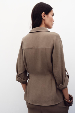 ZARA РУБАШКА САФАРИ С БОКОВЫМИ ПРЯЖКАМИ, РЫЖЕВАТО-КОРИЧНЕВЫЙ