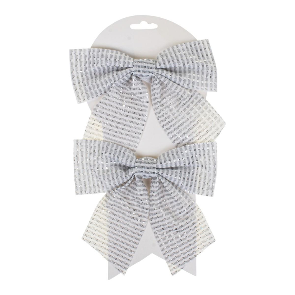 Бант на ёлку "Волшебство" 15*15см. (набор 2 шт.) Серебро (Серпантин)