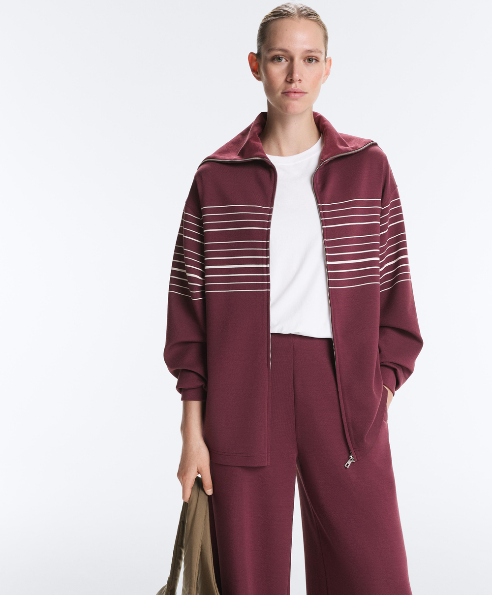 Oysho Куртка в полоску с высоким воротником, бордо