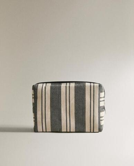 ZARA HOME ХЛОПКОВАЯ ВОДОНЕПРОНИЦАЕМАЯ КОСМЕТИЧКА В ПОЛОСКУ, ЧЕРНЫЙ
