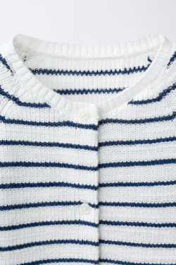 ZARA КОРОТКИЙ КОМБИНЕЗОН В ПОЛОСКУ, ЭКРЮ/СИНИЙ