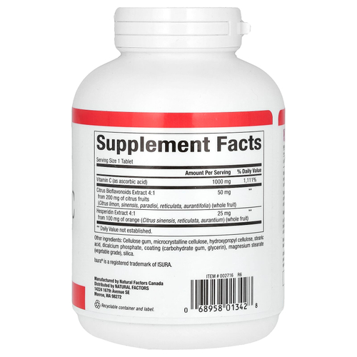 Natural Factors, витамин C, с медленным высвобождением, 1000 мг, 180 таблеток