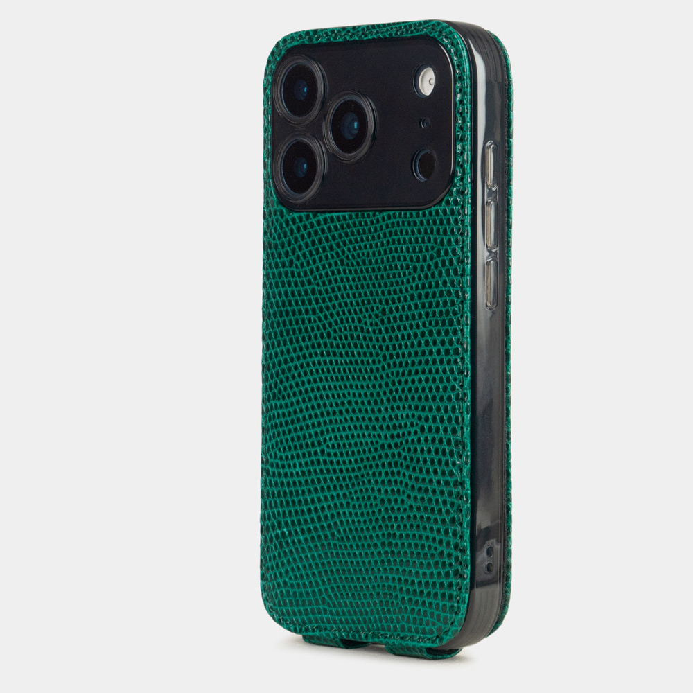 Кожаный чехол для iPhone 17 Pro, ящерица зеленого цвета