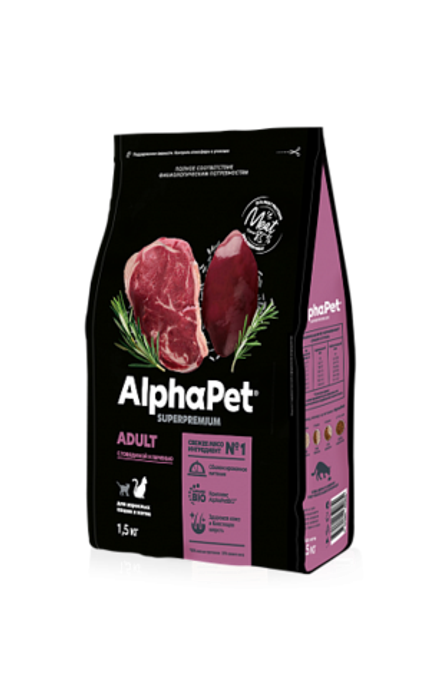 ALPHA PET Сухой корм для взрослых кошек с говядиной и печенью 1,5 кг