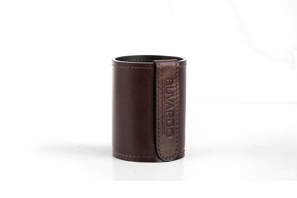 Стакан канцелярский Н12 PREMIUM из кожи  Full Grain Brown/Cuoietto черный