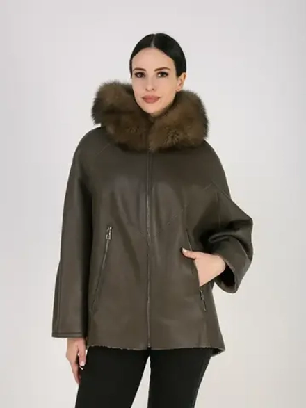 Дубленка зимняя натуральная с капюшоном оверсайз