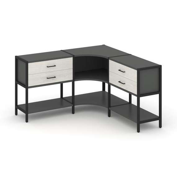 Shelf System Трехсекционный угловой стеллаж двухярусный с ящиками SN.STMU-231 Антрацит/Дуб Наварра/М