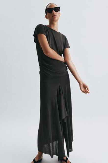 ZARA ТРИКОТАЖНЫЙ ТОП СО СБОРКАМИ, МОРСКОЙ ТЕМНО-СИНИЙ