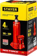 STAYER RED FORCE, 4 т, 195 - 380 мм, бутылочный гидравлический домкрат, Professional (43160-4)