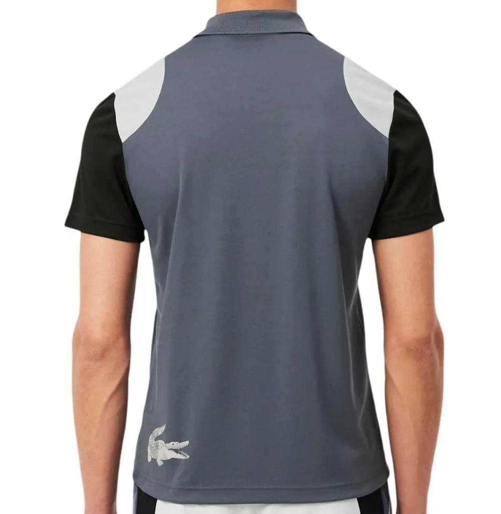 Мужское теннисное поло Lacoste Ultra Dry Colour-Block Sport - grey/black