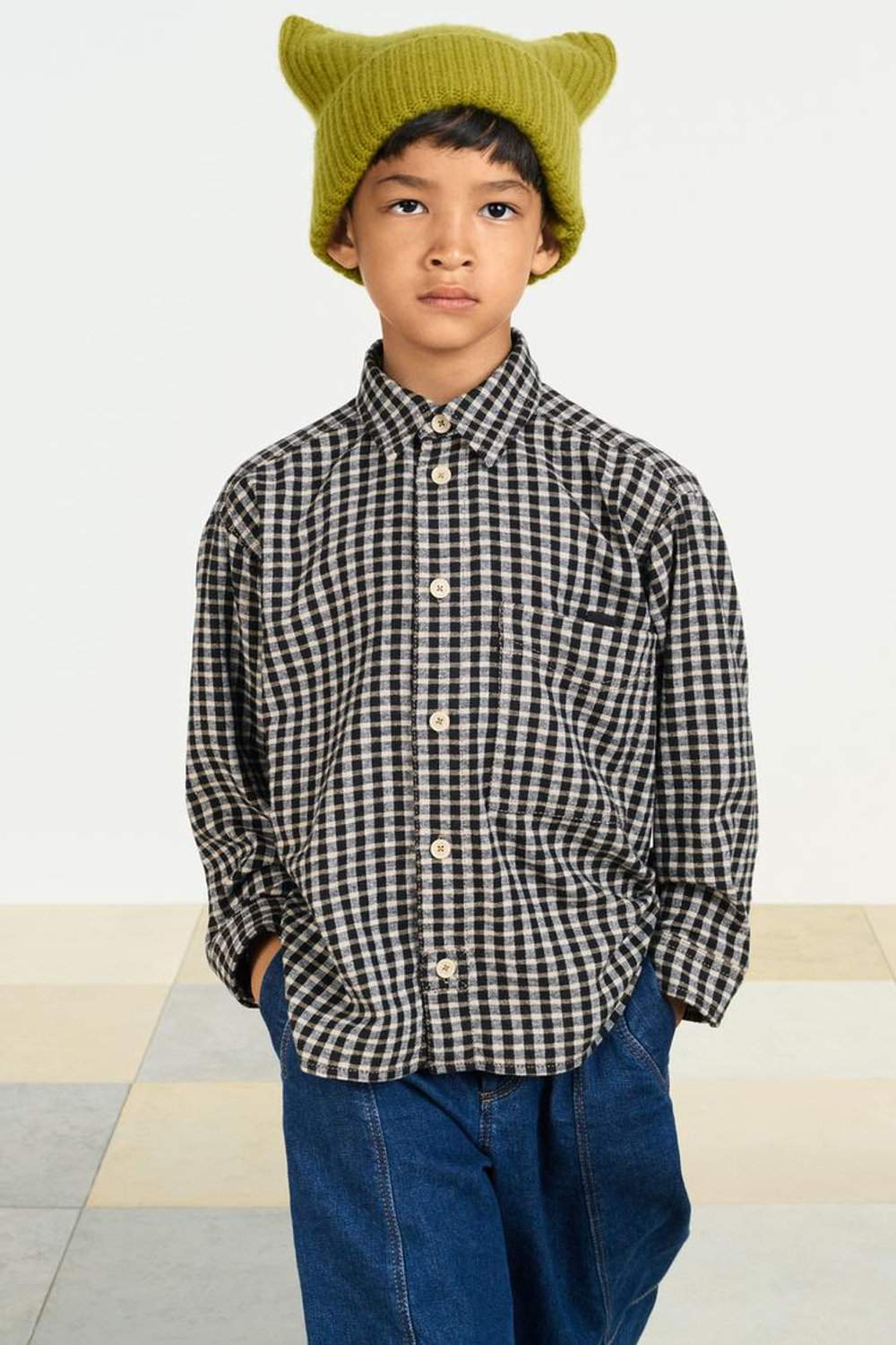 ZARA РУБАШКА В КЛЕТКУ, ЧЕРНЫЙ