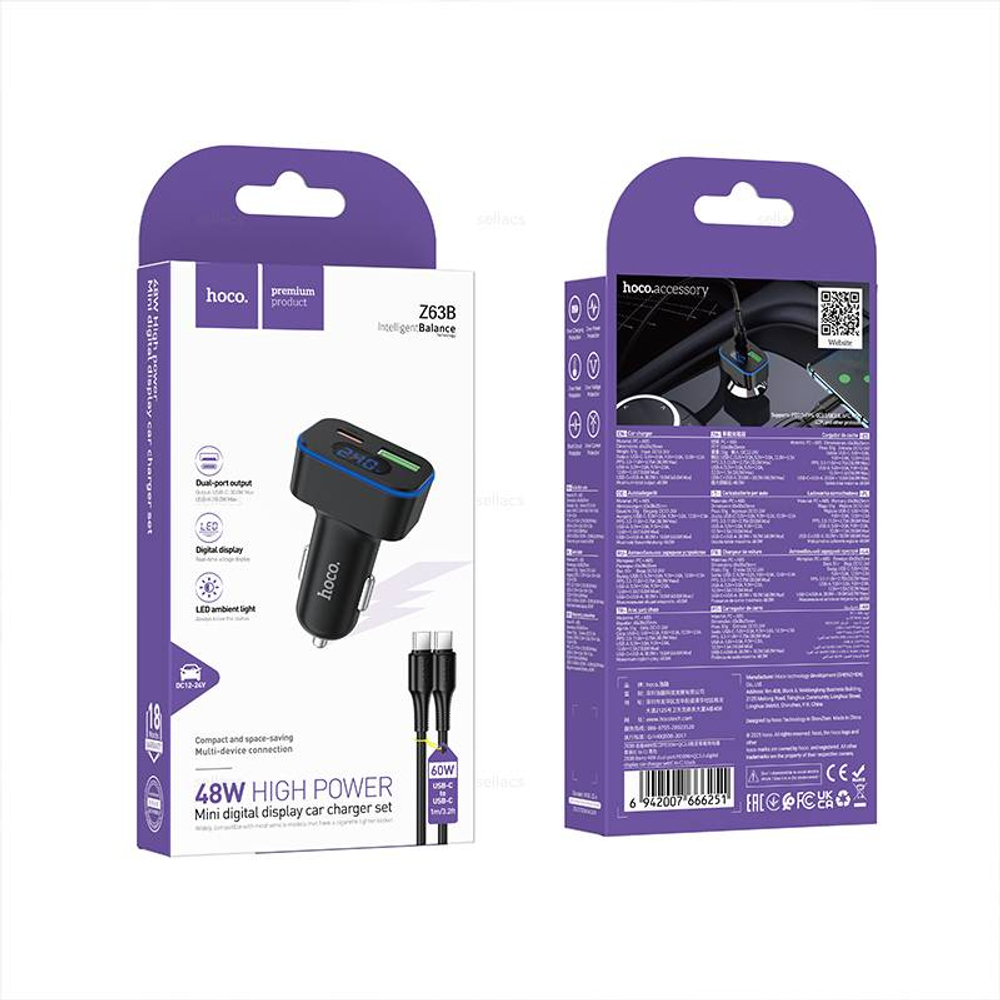 Автомобильное зарядное устройство для Type-C Hoco Z63B PD30W+QC3.0 (black)
