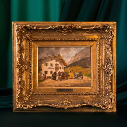 Винтаж: Антикварная картина «Карета»