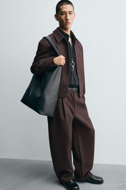 ZARA БРЮКИ BALLOON FIT С ЗАЩИПАМИ, БУРГУНДИ