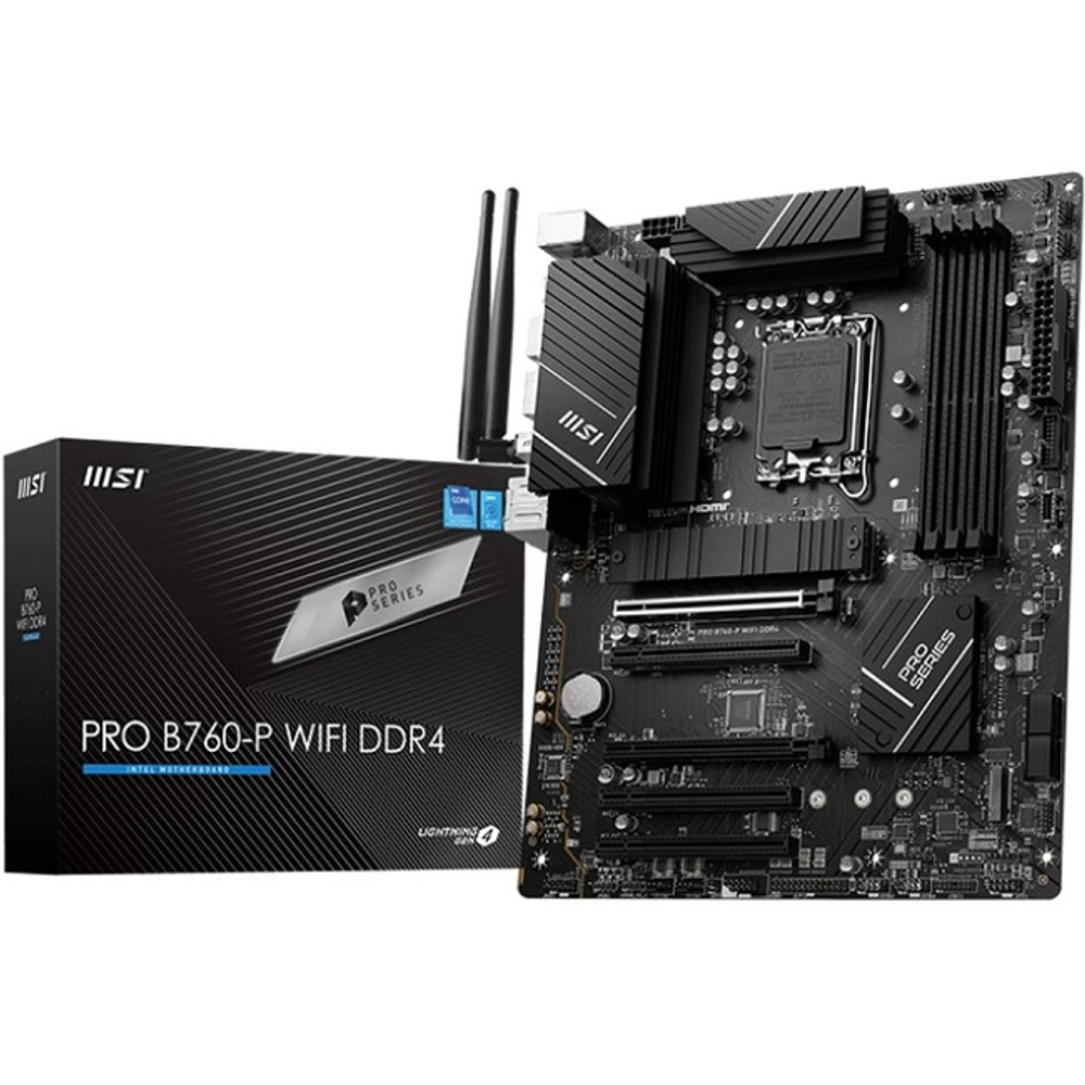 Материнская плата MSI PRO B760-P WIFI DDR4 (LGA1700/B760/4xDDR4/5xPCI-Ex16/2xM.2/SB7.1/GLAN/Wi-Fi/BT/HDMI/DP/ATX)