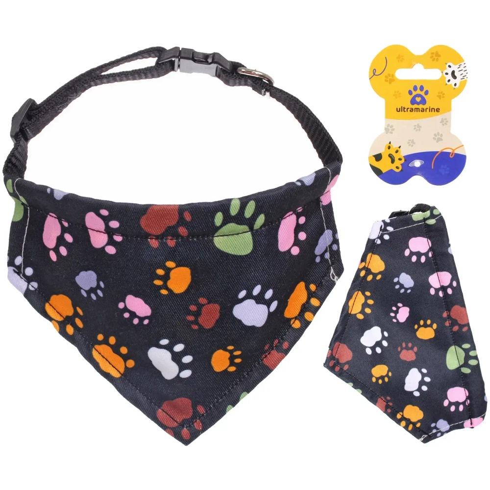 Ошейник с банданой для кошек и собак мелких пород «Стильный БРО», принт лапки, рS, 18,5*12,5см (лейбл)