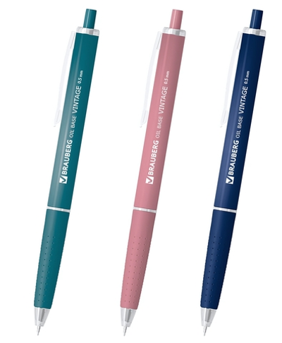 Ручка шарик. масл. автомат. узел 0,5мм. лин.0,3мм. "Oil-Base Vintage" синяя, ассорти (BRAUBERG)