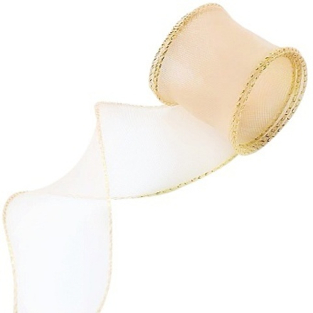 Лента декоративная (4 см*9,14 м) Органза с леской Золотая кайма Золото