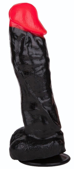 Чёрный фаллоимитатор с красной головкой - 20 см. (Цвет: черный с красным)