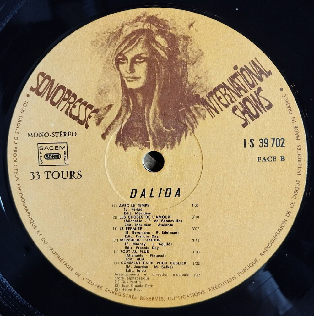 Винтажная виниловая пластинка LP Dalida Une Vie (France 1971)