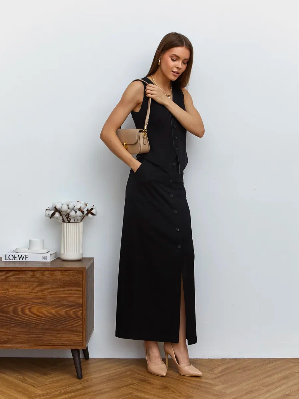 Юбка длинная на пуговицах