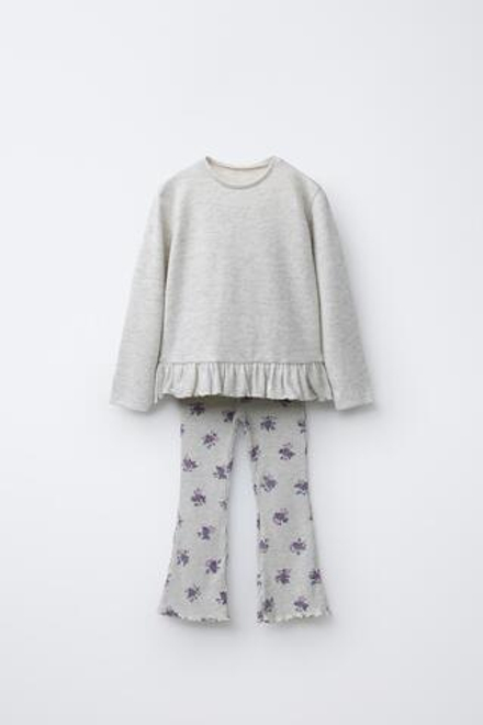 ZARA КОМПЛЕКТ ИЗ ФУТБОЛКИ И ЛЕГГИНСОВ SOFT TOUCH С ПРИНТОМ, СЕРЫЙ МЕЛАНЖ