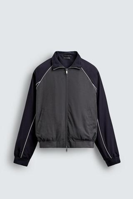 ZARA КУРТКА В СТИЛЕ КОЛОР-БЛОК С КОНТРАСТНОЙ ОТДЕЛКОЙ, СЕРО-СИНИЙ