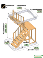 Лестница на второй этаж К-004м/2 Левая с подступенками