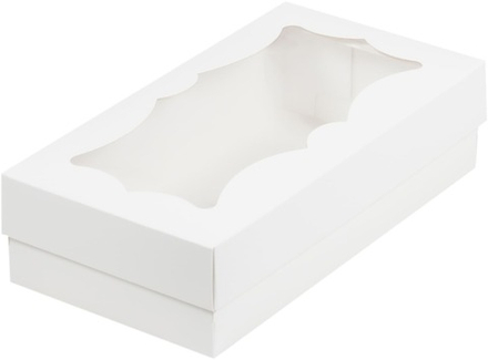 Коробка для макарон на 12шт с ложементом и окном белая 21х11х5,5 см