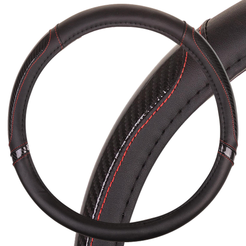 Оплетка руля M Skyway Eco Carbon 1 экокожа красная строчка черная