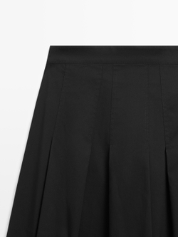 Massimo Dutti Миди-юбка из смесовой хлопковой ткани с плиссировкой, черный